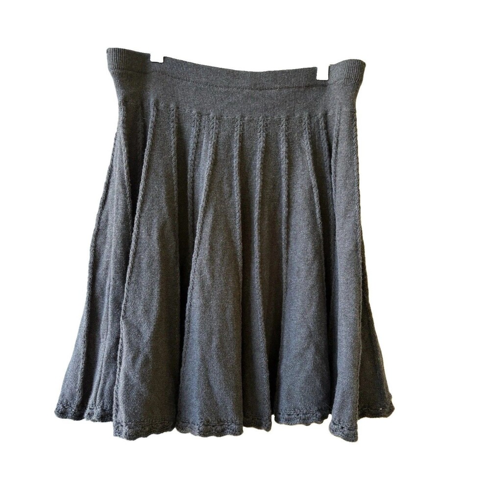 Anthropologie HWR Women's Gray Solid Knit Cotton Ruffle Pull-On Short Skirt M